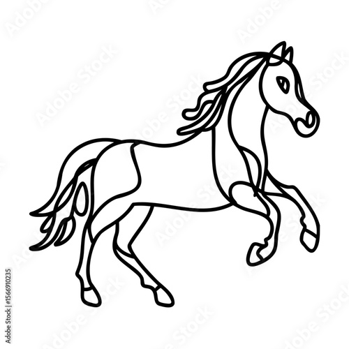 Black outline illustration of a prancing horse on white background