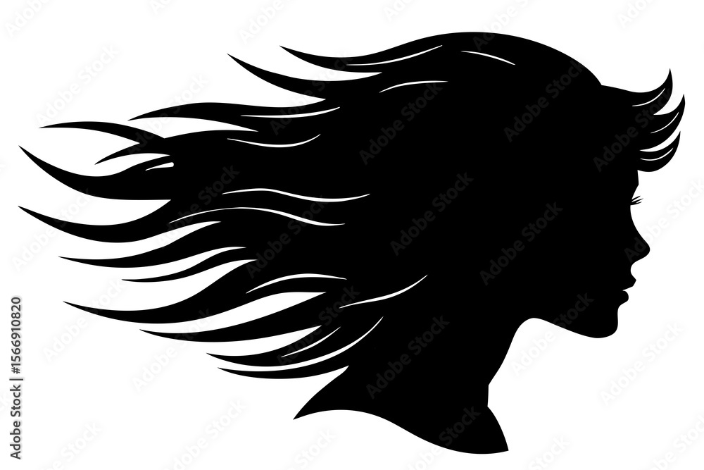 Silhouette of Woman with Flowing Hair Profile Vector Silhouette of Woman with Flowing Hair Profile Vector