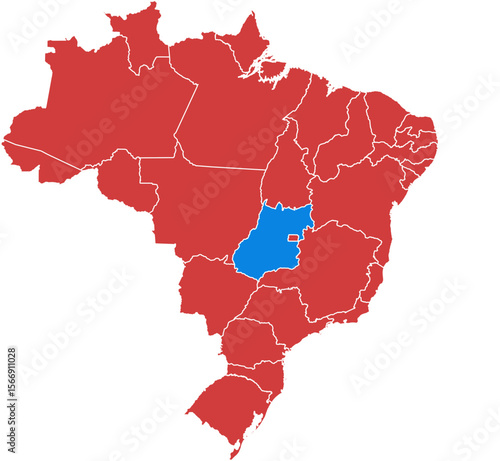 Map of brazil highlighting the state of goias in blue isolated on transparent background