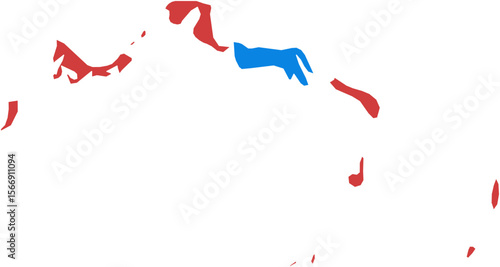 Geographic map shapes in red and blue isolated on transparent background