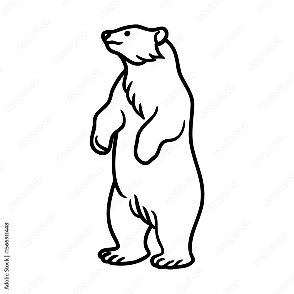 Fototapeta premium Black and White Line Art Illustration of a Standing Polar Bear