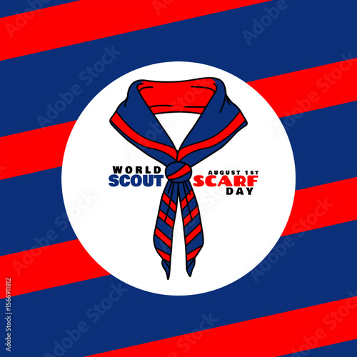 Illustration of a scout scarf with a combination of red and dark blue on a dark blue background.