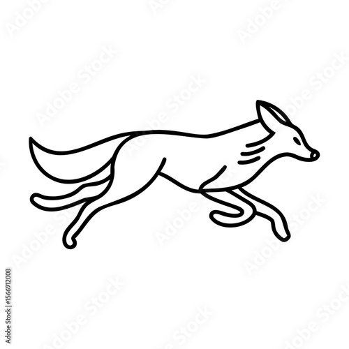 Black Line Art Running Fox Silhouette on White Background