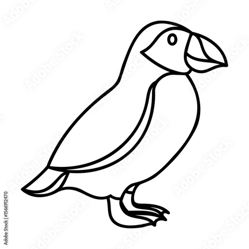 Black outline illustration of a puffin bird on a white background