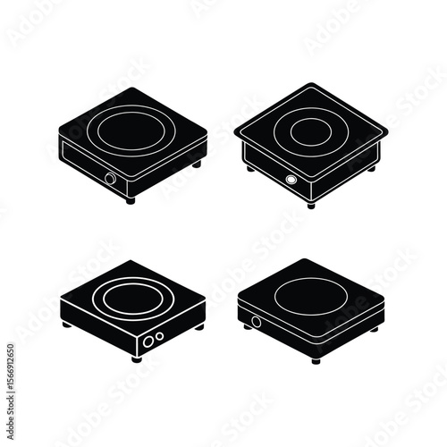 A set of induction cooker silhouette vector art illustration