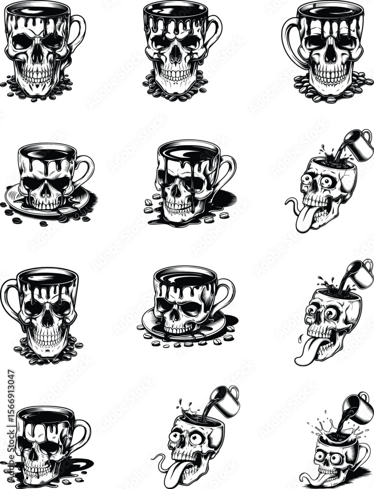 Obraz premium Skull Coffee Cup SVG Bundle, Coffee Lover Shirt