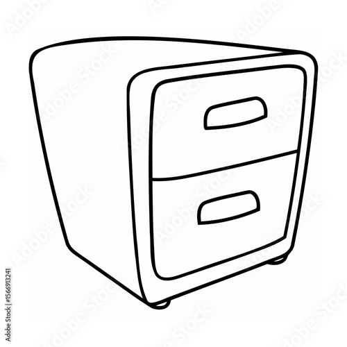 Black and white line art illustration of a two-drawer cabinet