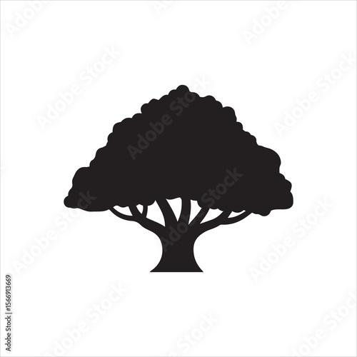 Solid black silhouette of a mature deciduous tree with a full canopy