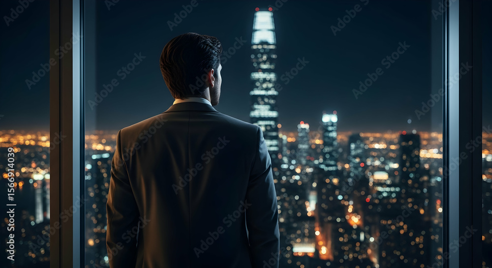 Businessman viewing cityscape at night Businessman viewing cityscape at night