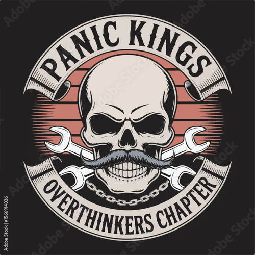 Skull with mustache and wrenches emblem chain