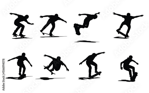 Skateboard Trick Silhouette Set – Dynamic Rider Poses in Action Motion Style
