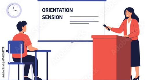 Find orientation session presentation vector illustration for education use