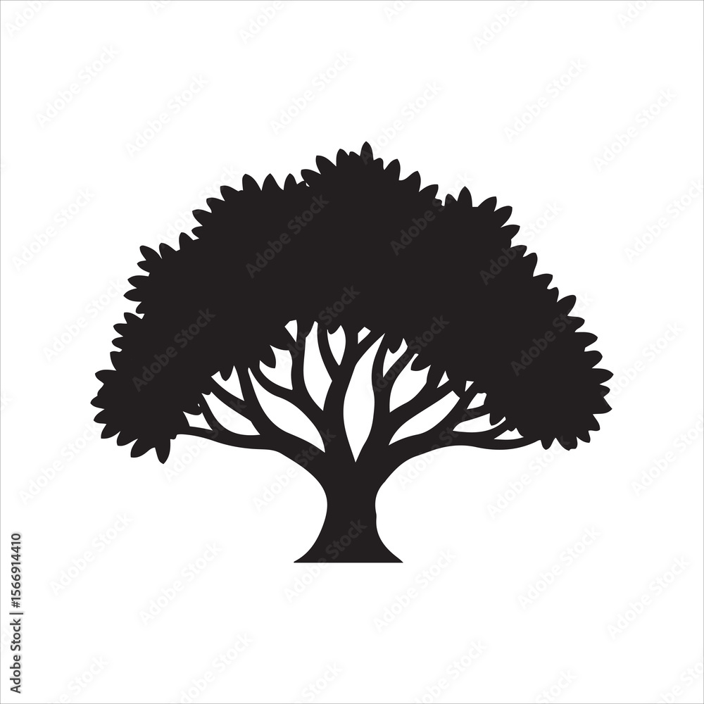 Naklejka premium Stylized black silhouette of a broad leaf tree with detailed branches