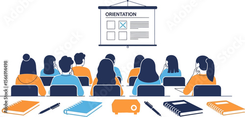 Orientation meeting illustration for business conference and presentation