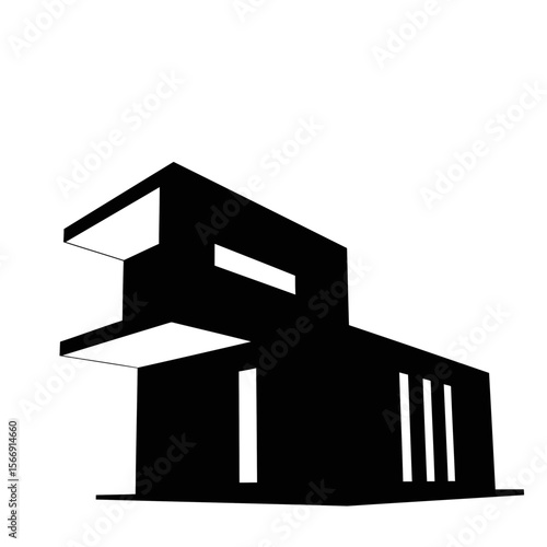 A vector illustration of a black silhouette of a modern two-story house