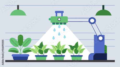 Automated robotic system watering indoor plants under artificial lighting