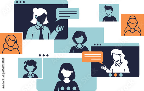 Virtual meeting illustration for online conference and video call design