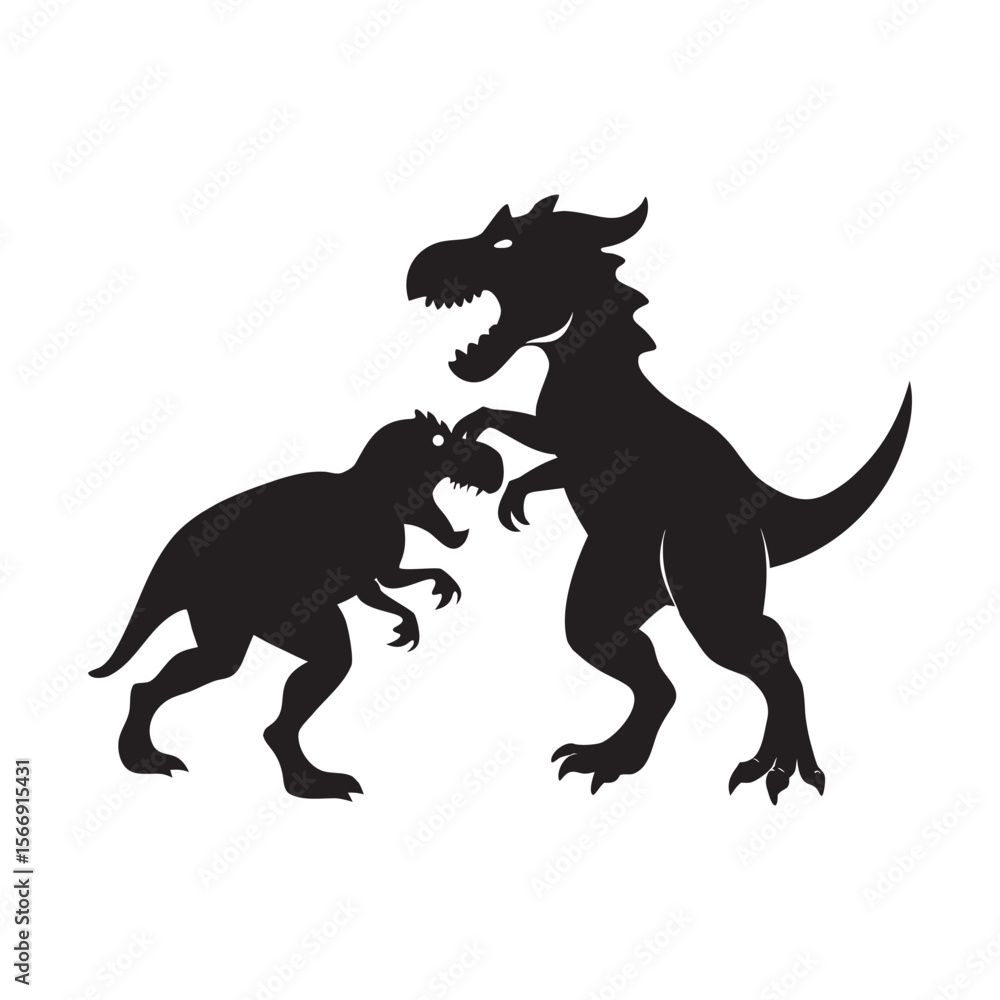 Fototapeta premium Triceratops Battling Tyrannosaurus Rex Silhouette
