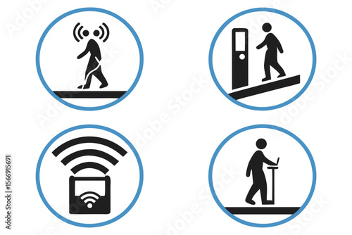 Set of 4 icons for wireless charging stations. White background. Gradient shape style, add blue and black as the main colors.
