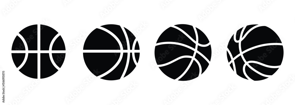 Fototapeta premium Minimalist Basketball Icons Set - Sports Game & Team Vector Symbols