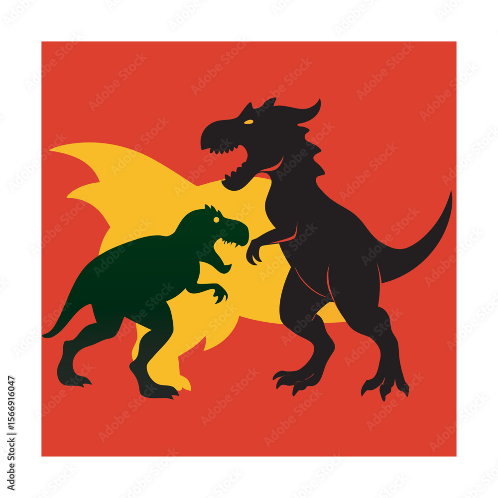 Obraz premium Tyrannosaurus Fighting Triceratops Silhouette