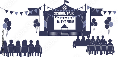 School fair talent show vector illustration with audience and stage design
