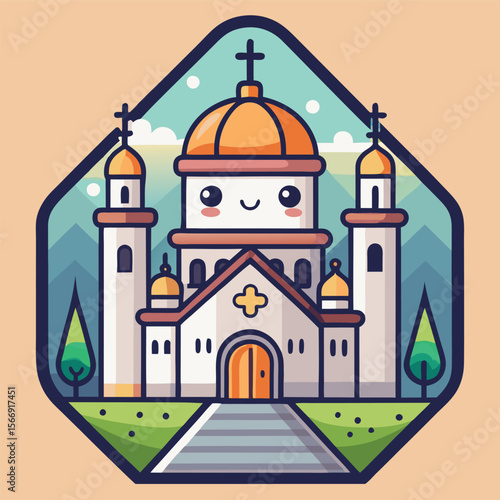 Wallpaper Mural Cute church with mountains and trees Torontodigital.ca