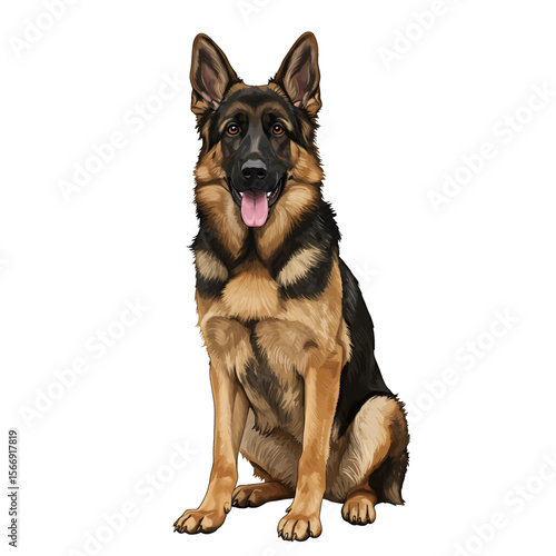 Alert German Shepherd Dog Sitting Proudly Erect Ears Intelligent Expression