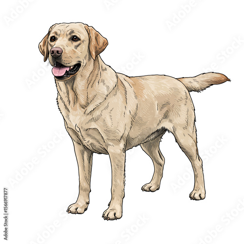 Loyal Labrador Retriever Standing Attentively Wagging Tail Gentle Gaze