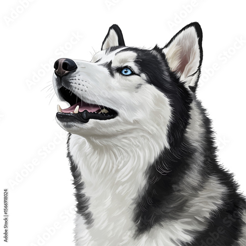Fluffy Siberian Husky Howling Majestic Expression Piercing Blue Eyes