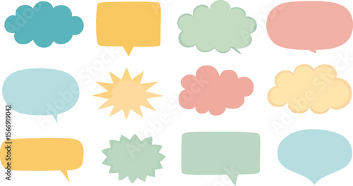 Cute Pastel Speech Bubbles and Starburst Shapes Free Illustration Set