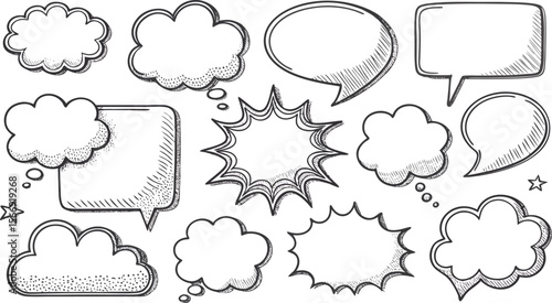 Hand-Drawn Speech Bubbles Collection of Sketch Style Comic Book Dialogue Boxes