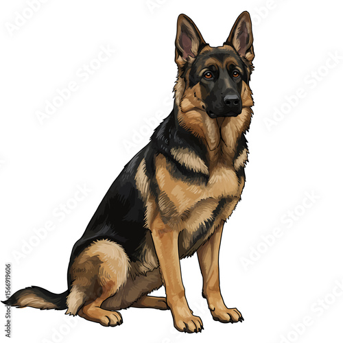 German Shepherd Illustration Proud Pose Intelligent Expression Strong Posture
