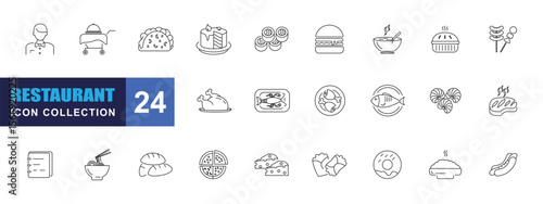 collection of restaurant icons, editable stroke.