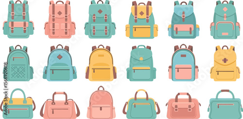 Backpacks and bags vector illustration for travel and school accessories