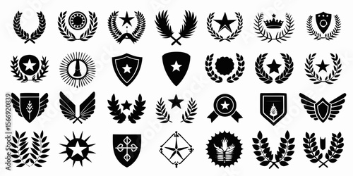 coat of arms vector set with shields and decorations
