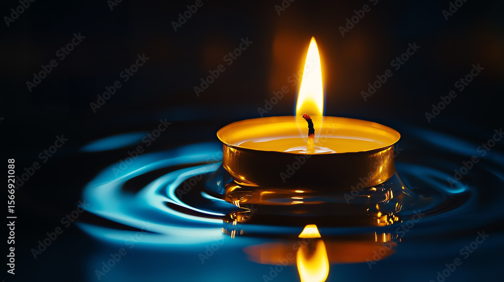 Candle reflected in teardrop, light and sadness, contrast of emotion Candle reflected in teardrop, light and sadness, contrast of emotion