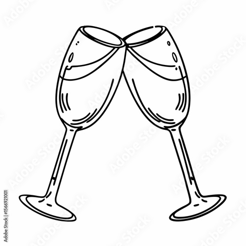 Two champagne flutes in line art style, for celebrations