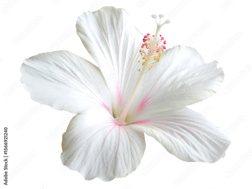 Fototapeta premium legant single hibiscus white flower with subtle isolated on white background PNG, AI GENERATED