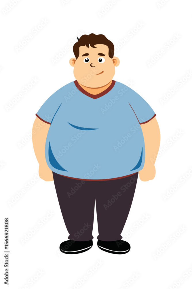 Cartoon boy with round body and blue shirt Cartoon boy with round body and blue shirt