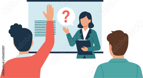 Illustration of business presentation with questions and answers session