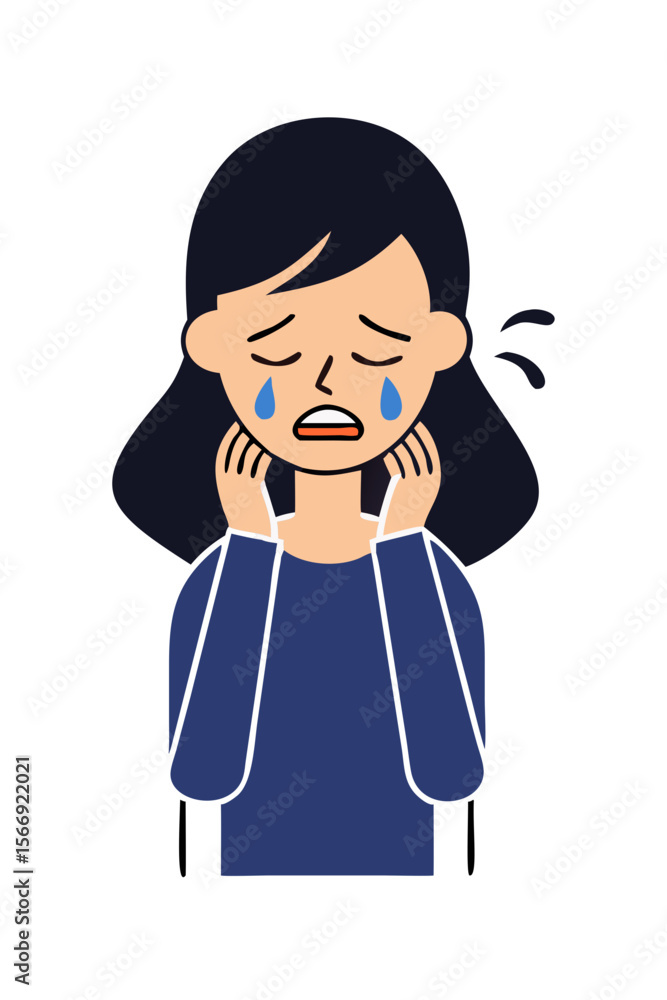 Cartoon sad girl holding face with both hands Cartoon sad girl holding face with both hands