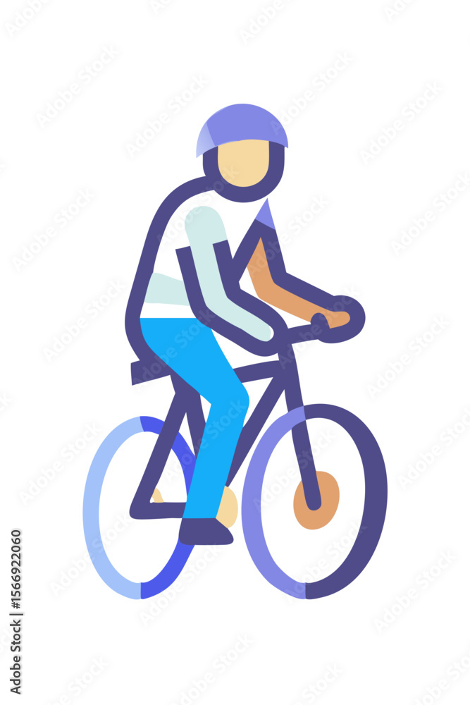 Fototapeta premium Cartoon person riding bicycle in helmet