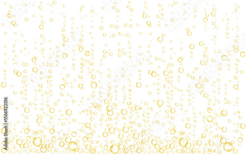 Gold fizzing air bubbles isolated on white background.