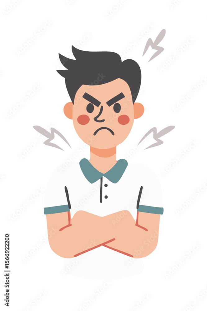 Angry cartoon boy with clenched fists and flushed cheeks Angry cartoon boy with clenched fists and flushed cheeks
