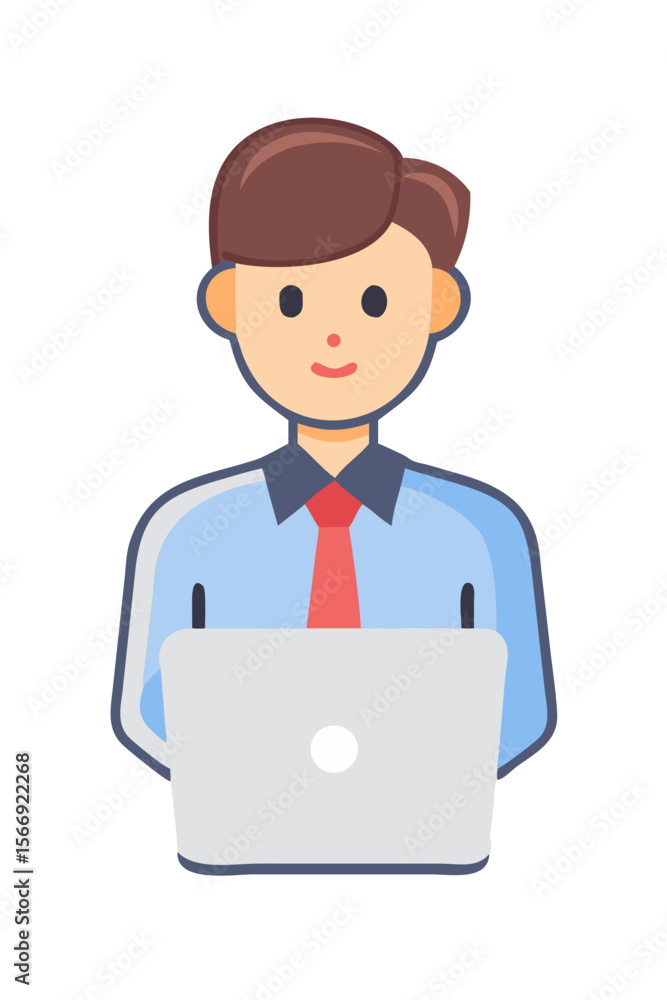 Cartoon businessman with laptop computer Cartoon businessman with laptop computer