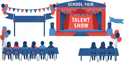 School fair talent show vector illustration event stage and audience view