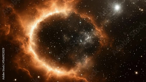 Glowing Orange Nebula in Deep Space Circular Shape Surrounded by Stars, Galaxies, and Cosmic Dust in Vast Universe of Astronomy and Celestial Wonders