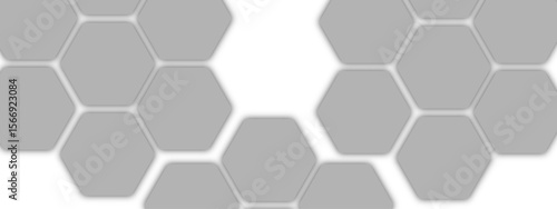 Abstract modern, geometric background with  pattern of gray hexagonal tiles honeycomb formation on a white backdrop. Clean, symmetric, and tech-inspired, with  structure, modularity, and minimalism