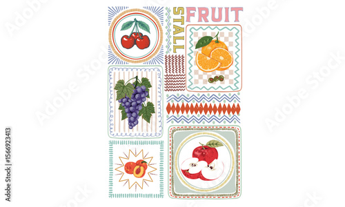 Tropical sweetness artwork. Fruit stall. Fruit market t shirt artwork. Eat more fruit. Fruit club print design.